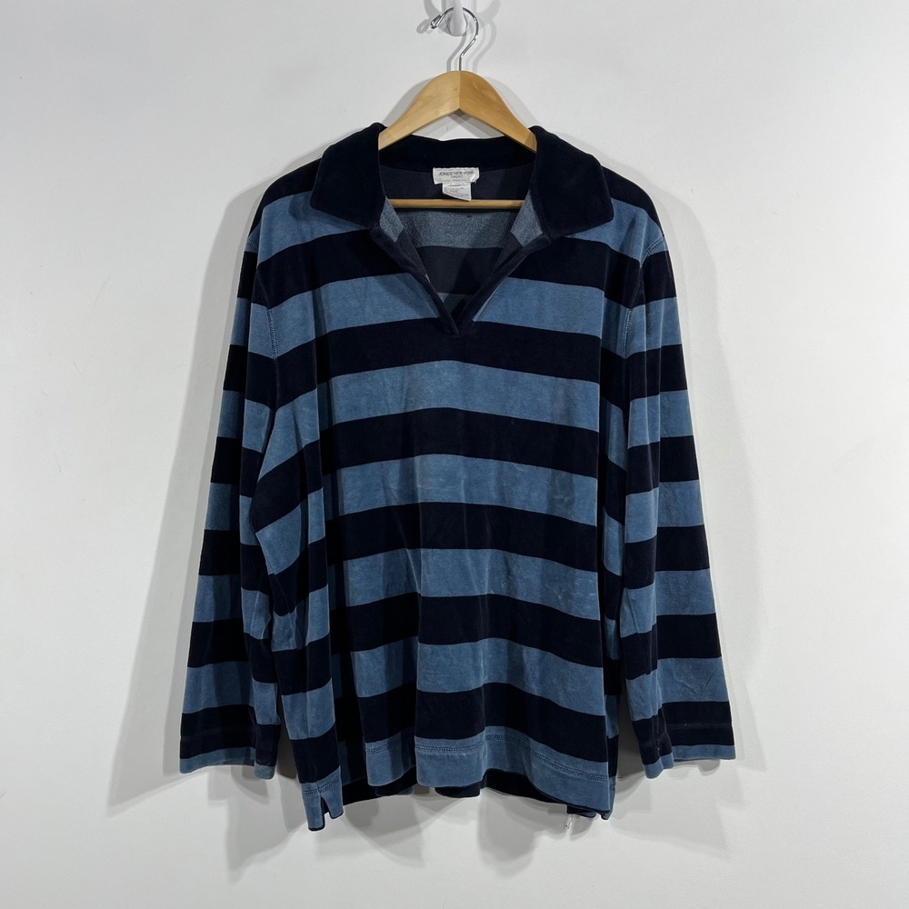 Jones NY VTG Y2K Blokecore Sporty Velour Striped Polo Shirt Womens 3X Old Money